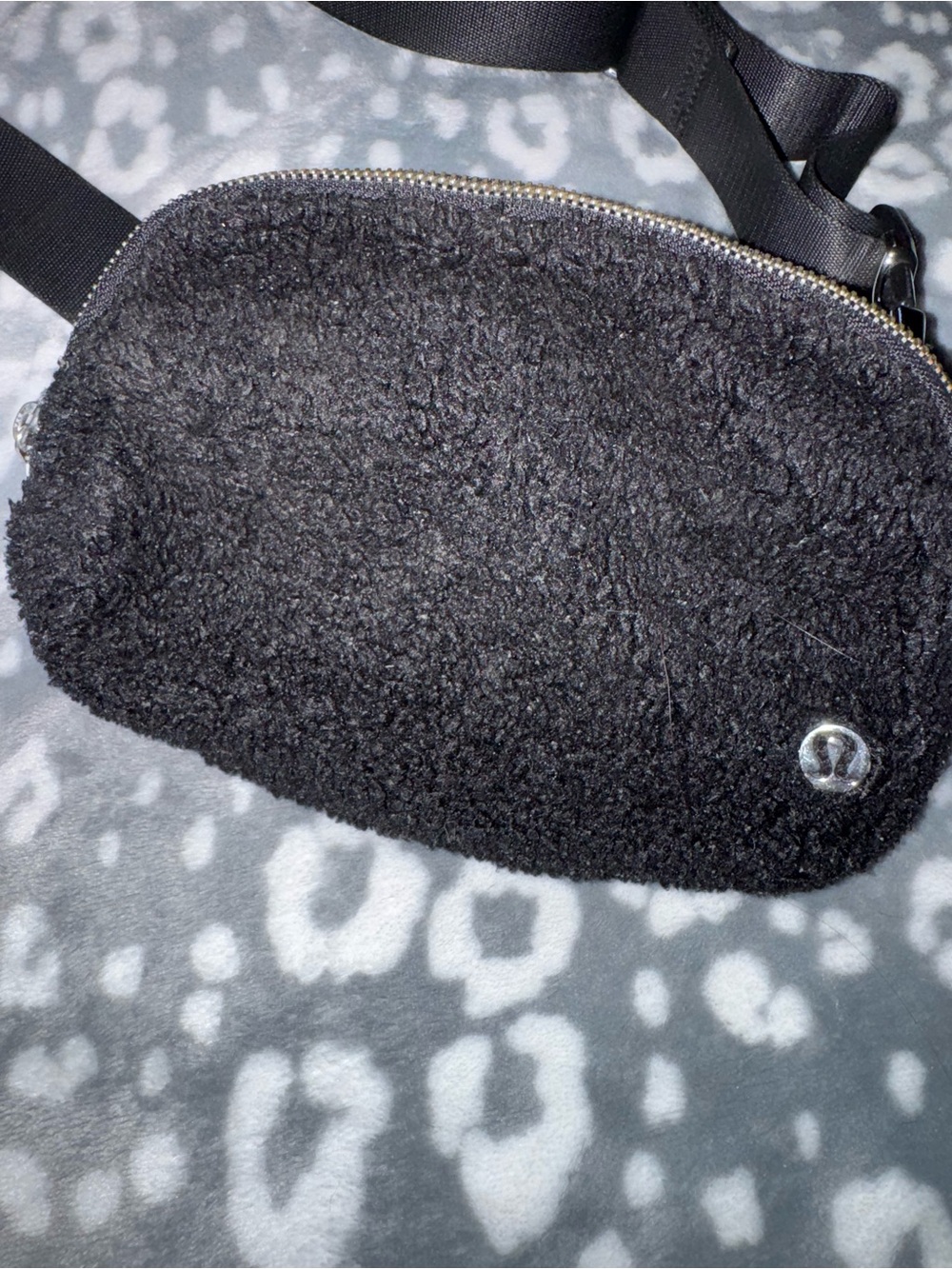 Black Faux Shearling Belt Bag